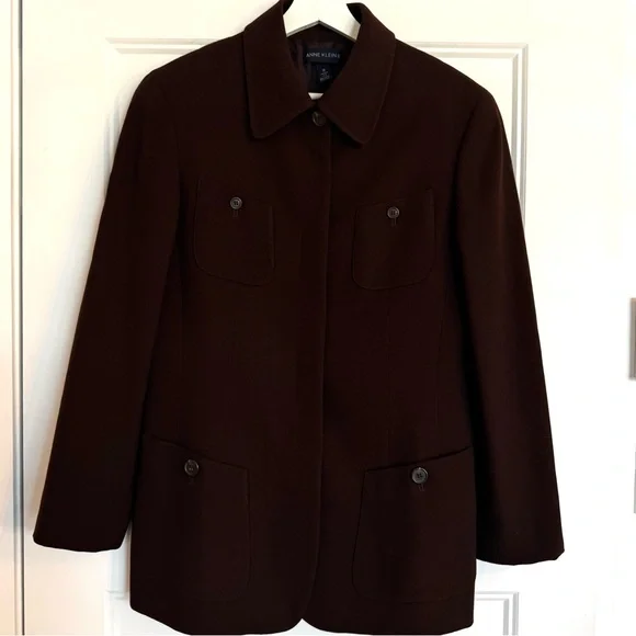 Vintage 90s Anne Klein II 100% Pure Wool Light Utility Jacket USA 10 fits like 6 - Picture 11 of 12